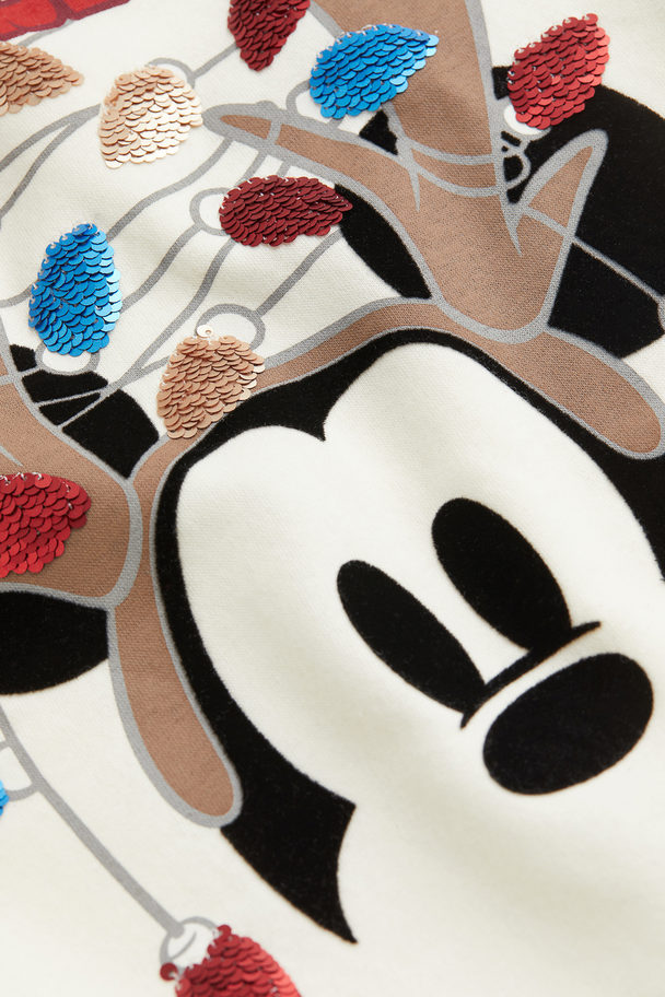 H&M Oversized Printed Sweatshirt Cream/mickey Mouse