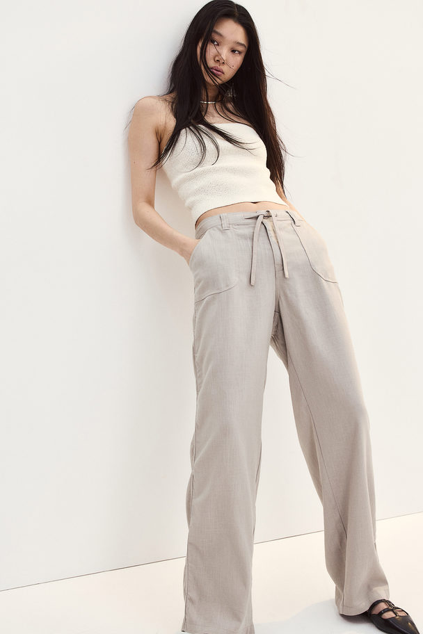 H&M Linen-blend Straight Trousers Light Greige