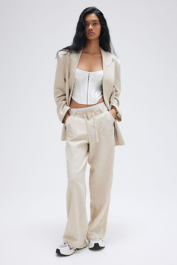 H&M Linen-blend Straight Trousers Beige