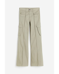 Flared Cargo Trousers Light Khaki Green