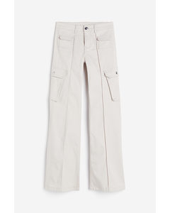 Flared Cargo Trousers Light Beige