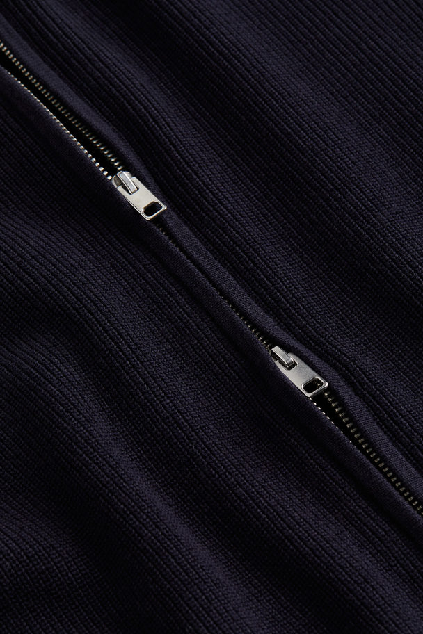 H&M Regular Fit Zip-through Cardigan Navy Blue