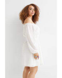 H&amp;M+ Off-Shoulder-Kleid Weiß