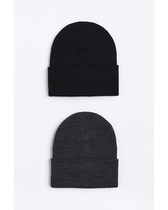 2-pack Knitted Hats Black/dark Grey