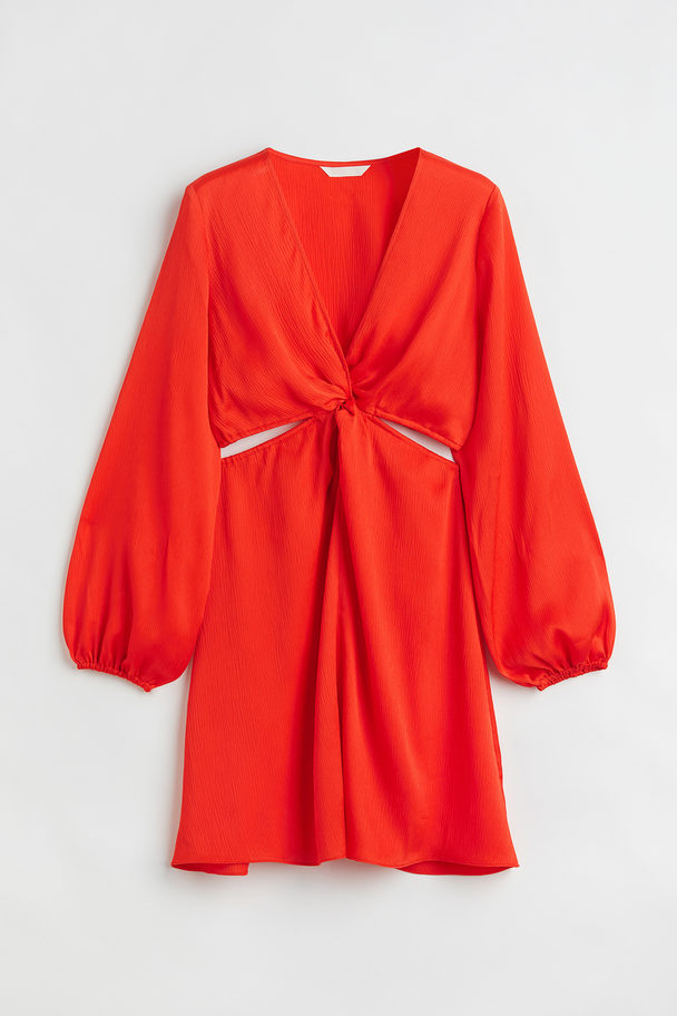 H&M Knot-detail Cut-out Dress Bright Red