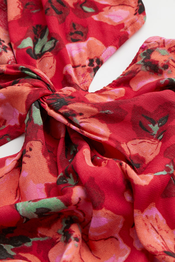 H&M Jurk Met Cutout En Geknoopt Detail Rood/bloemen