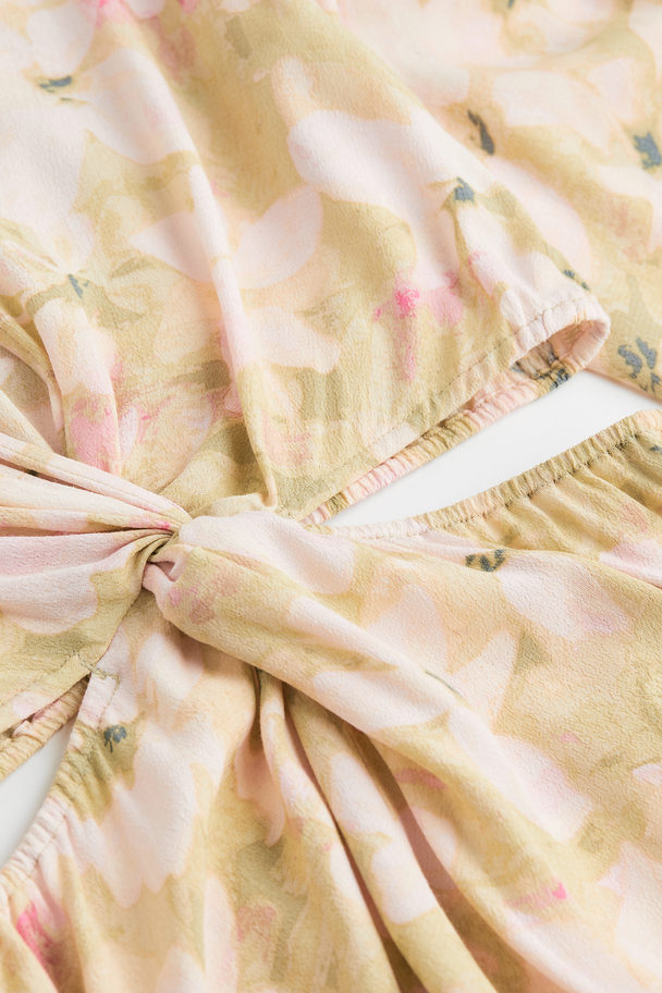 H&M Knot-detail Cut-out Dress Beige/floral