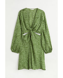 Knot-detail Cut-out Dress Green/patterned