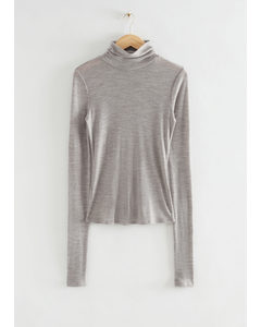 Long-sleeved Woolen Turtleneck Top Grey