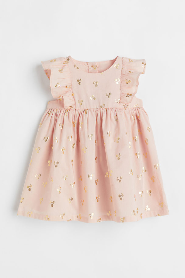 H&M Patterned, Flounce-trimmed Dress Light Pink/cherries