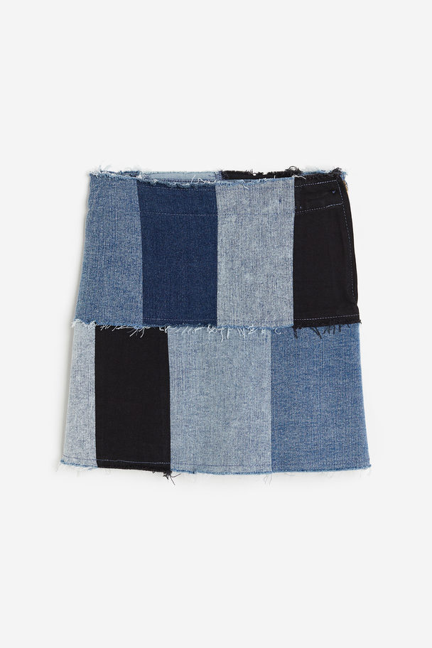 H&M Nederdel I Denim Med A-facon Denimblå/blokfarvet