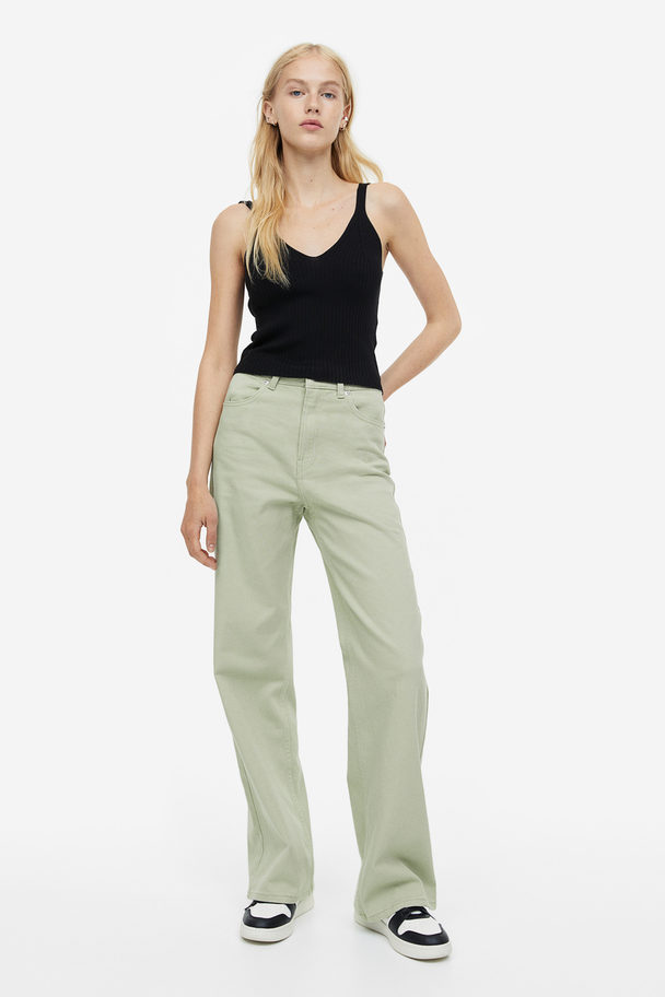 H&M Wide Twill Trousers Sage Green