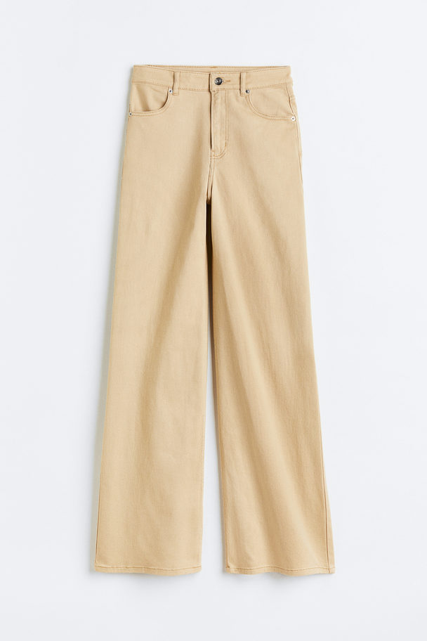 H&M Wide Twill Trousers Beige