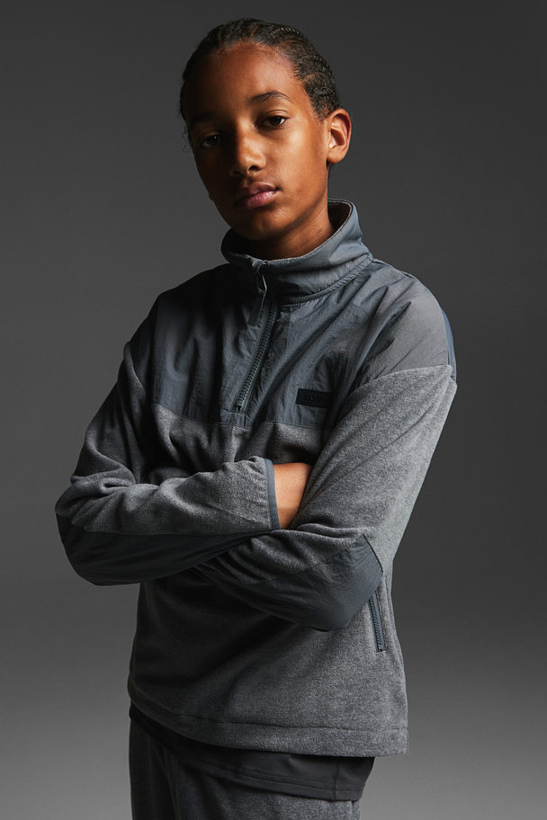 H&M Warm Zip-top Fleece Top Dark Grey