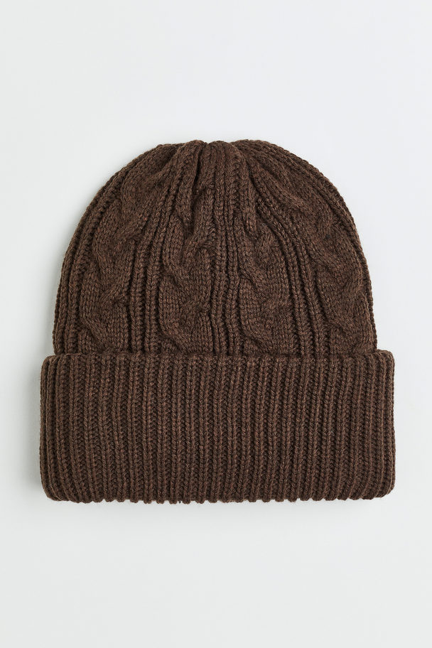 H&M Cable-knit Hat Dark Brown