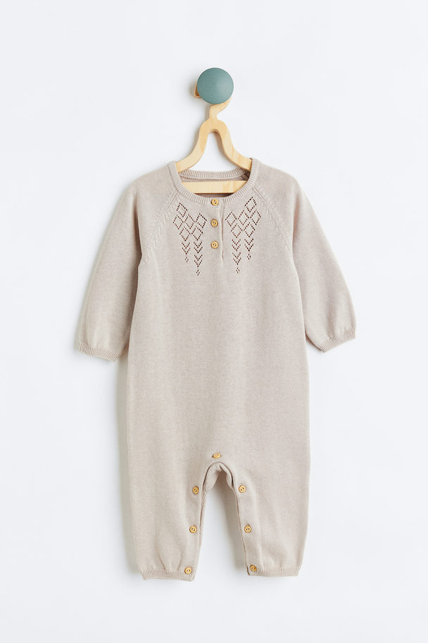 H&M Knitted Cotton Romper Suit Light Greige
