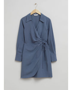 Mini Wrap Shirt Dress Dark Blue