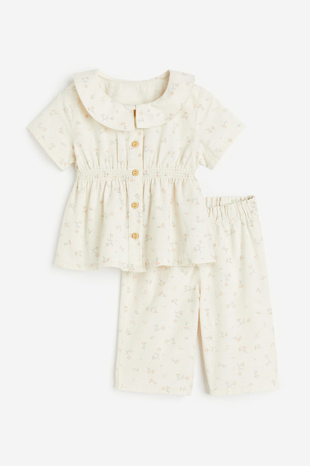 H&M 2-piece Cotton Set Natural White/floral