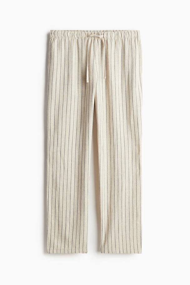 H&M Hose aus Leinenmix in Relaxed Fit Hellbeige/Gestreift