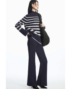 Flared Slit-cuff Knitted Trousers Dark Navy