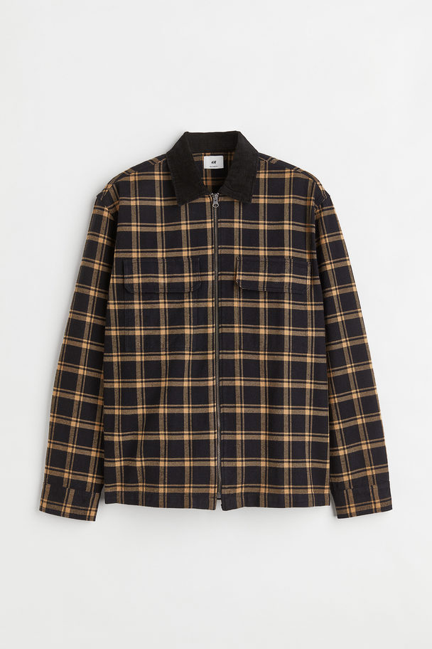H&M Relaxed Fit Twill Overshirt Black/beige Checked