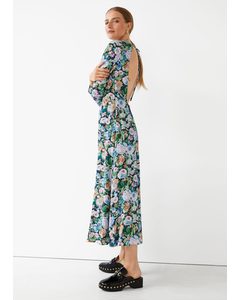 Midi-jurk Met Print En Open Rug Zwart/groen/blauw