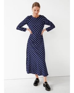 Midi-jurk Met Print En Open Rug Blauw/wit