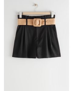 Hoch geschnittene Shorts mit Paperbag-Taille Schwarz