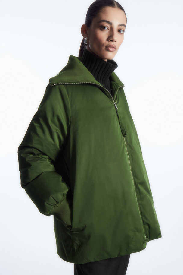 COS Ribbed-collar Puffer Jacket Dark Green