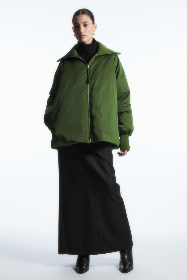 COS Ribbed-collar Puffer Jacket Dark Green