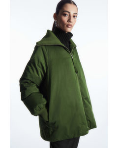 Ribbed-collar Puffer Jacket Dark Green