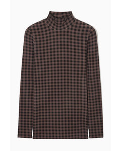 Printed High-neck Top Brown / Black / Checked