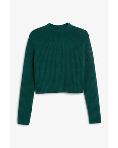 Green High Neck Ribbed Knit Sweater Green Dark