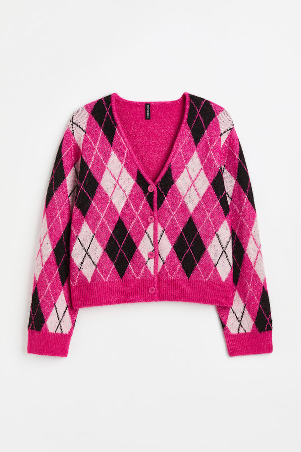 H&M H&m+ Knitted Cardigan Pink/argyle-patterned