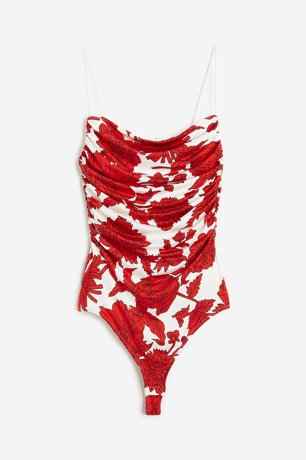 H&M Drapert Body Med String Hvit/rød Blomstret