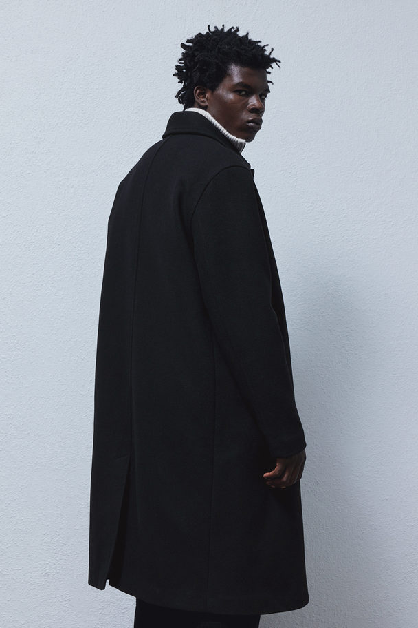 H&M Carcoat Van Wolmix - Loose Fit Zwart