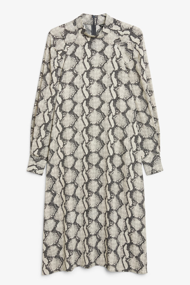 Monki High-neck Midi Dress Grey Snakeskin Print
