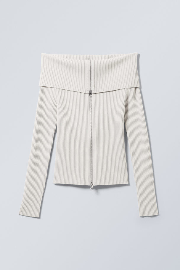 Weekday Vanna Off Shoulder Zip Cardigan Mole Dusty Light