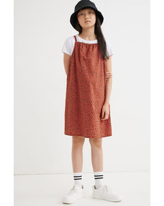 Cotton Dress Brick Red/spotted