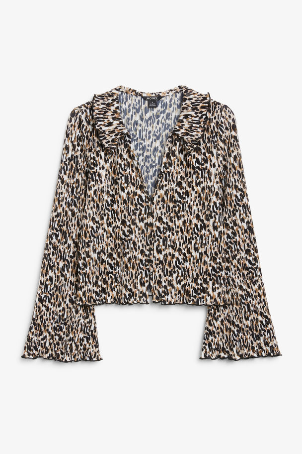 Monki Leopard Print Pleated Button Up Blouse Leopard