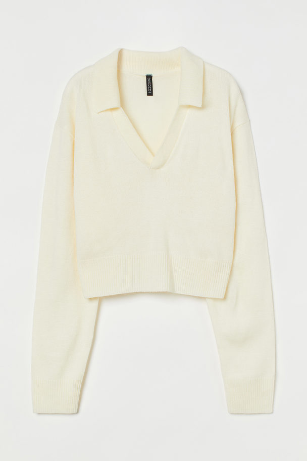 H&M Pullover mit Kragen Naturweiß
