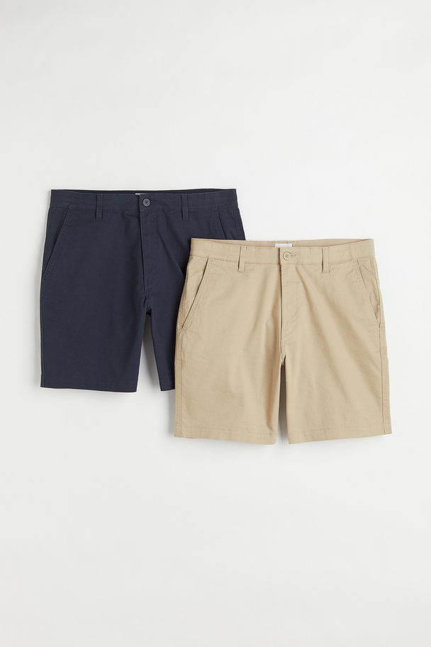 H&M 2-pack Regular Fit Cotton Chino Shorts Beige/navy Blue