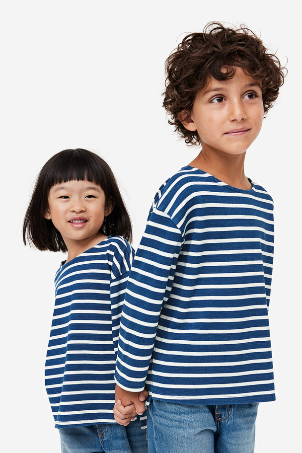 H&M Oversized T-shirt Navy Blue/striped