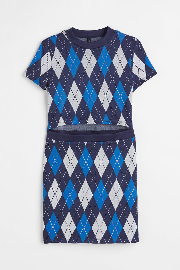 H&M H&m+ Knitted Dress Dark Blue/argyle Pattern