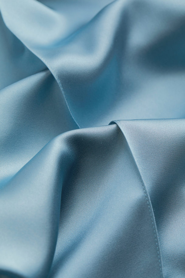 H&M Straight Silk-blend Trousers Blue