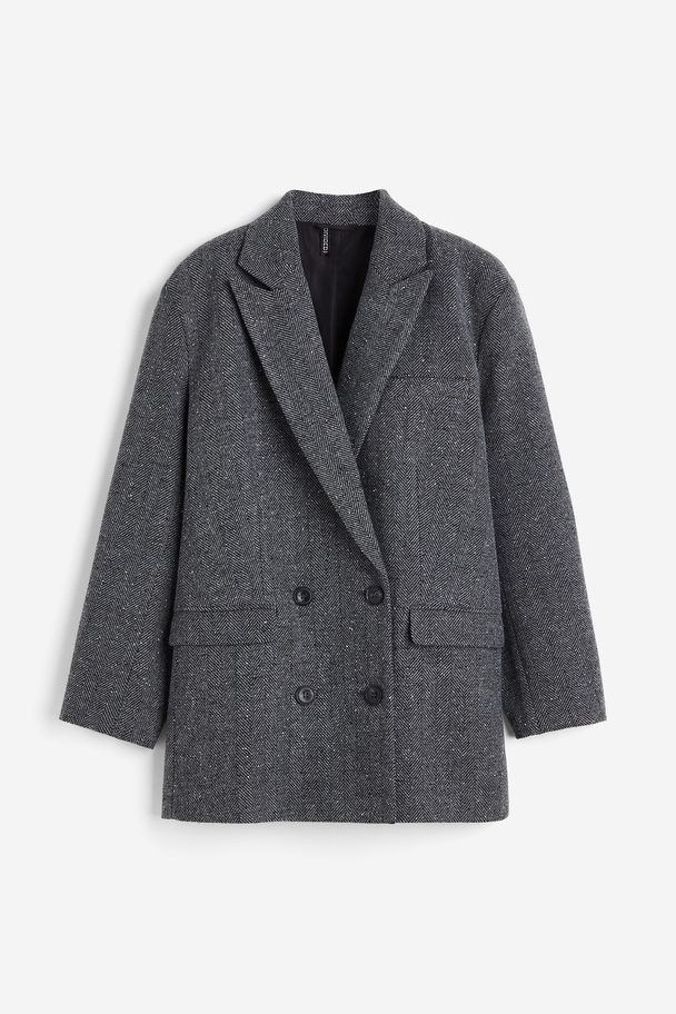 H&M Zweireihiger Blazer in Oversize-Passform Grau/Fischgrätmuster