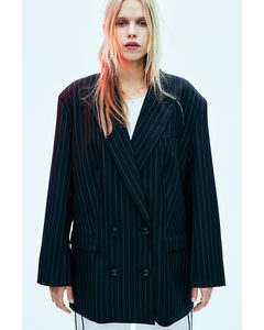 Zweireihiger Blazer in Oversize-Passform Schwarz/Nadelstreifen