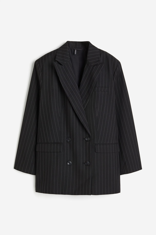 H&M Zweireihiger Blazer in Oversize-Passform Schwarz/Nadelstreifen