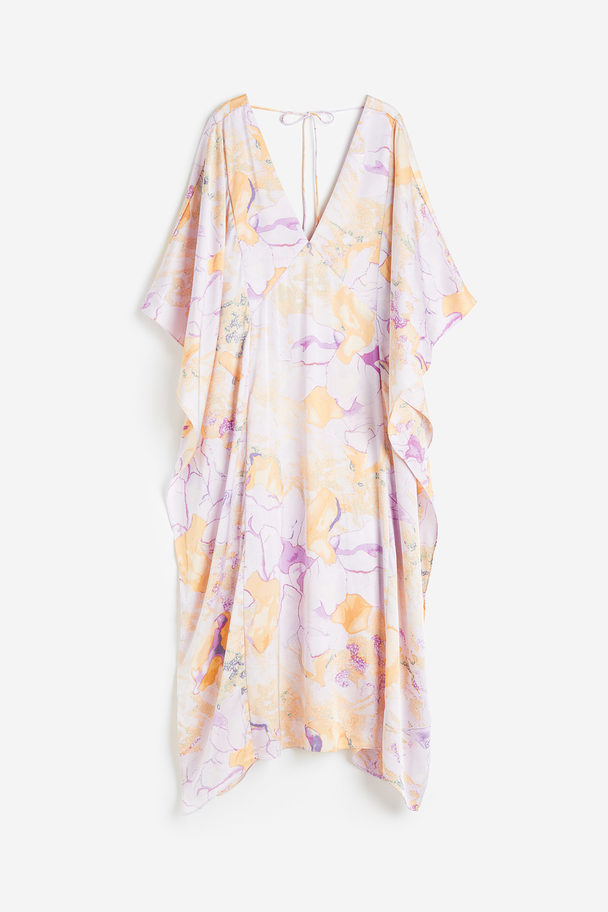 H&M Kaftanjurk Met V-hals Lila/bloemen