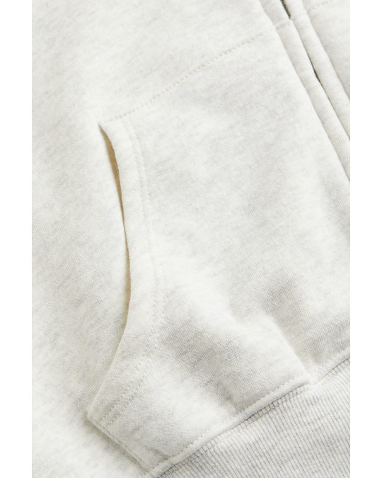 H&M Cropped Zip-through Hoodie Light Grey Marl
